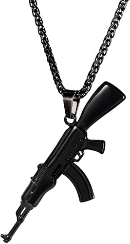 U7 Men's Punk Hip Hop Pendant Stainless Steel 18K Gold Plated Personalized AK47IcedScissorsSkull M9 Pendant Necklaces with 22 Inch Chain