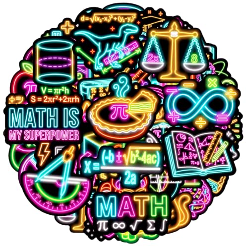 100 Pcs Math Neon Waterproof Vinyl Stickers for Water Bottle Math Teacher Gifts Party Favors for Kids