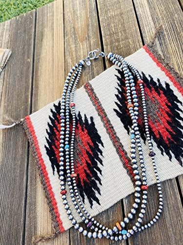 Navajo Turquoise, Spiny & Sterling Silver Pearl Triple Strand Beaded Necklace #TOP3