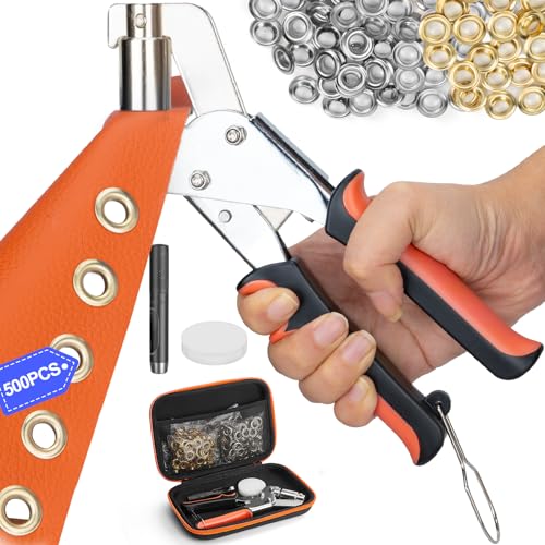 Glamgen Profi Ösenzange Set für planen & Stoffe mit 500 rostfreien Ösen, Ösenstanze mit Tragetasche für Tarp, Stoff, Leder Sonnensegeln, für Planenösen & Metallösen