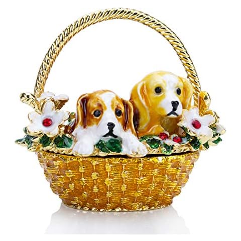 YU FENG Puppy Flower Basket Trinket Box Cover