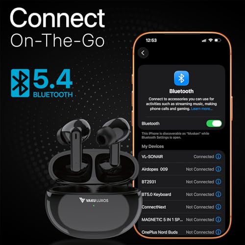 Image of Vaku Luxos SONAIR TWS Bluetooth 5.4 Earbuds | 60H Playtime | Touch Controls | Type-C Fast Charging | 10mm Driver | Voice Assistant | Deep Bass Wireless Earbuds with Charging Case- Black