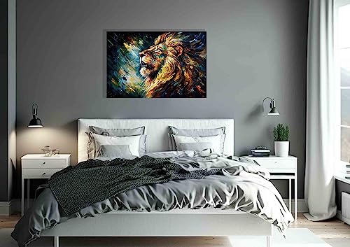 Artley Prints - Lion regardant les étoiles art mural sur toile colorée pour salon | images abstraites et impressions prêtes à accrocher 60 x 40 cm (24 x 16 pouces) A2 – vue 3
