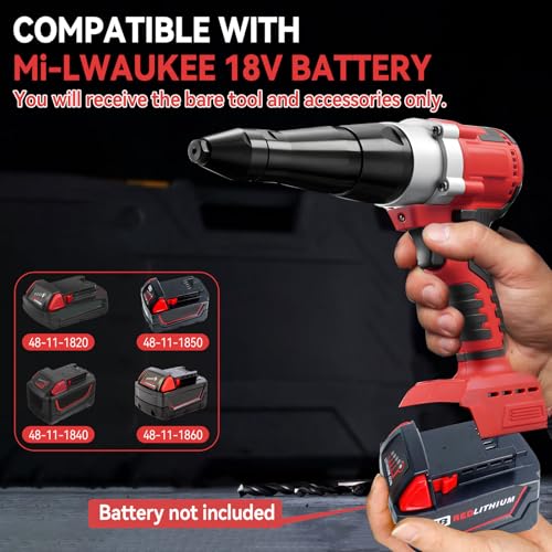 Cordless Rivet Gun for Milwaukee 18V Battery, Brushless Electric Rivet Gun Tool with 40 Rivets, LED Light & Nose Piece, Pop Rivet Gun for Metal, Plastic and Leather (NO Battery) 2 Cordless Rivet Gun for Milwaukee 18V Battery, Brushless Electric Rivet Gun Tool with 40 Rivets, LED Light & Nose Piece, Pop Rivet Gun for Metal, Plastic and Leather (NO Battery) - Image 2