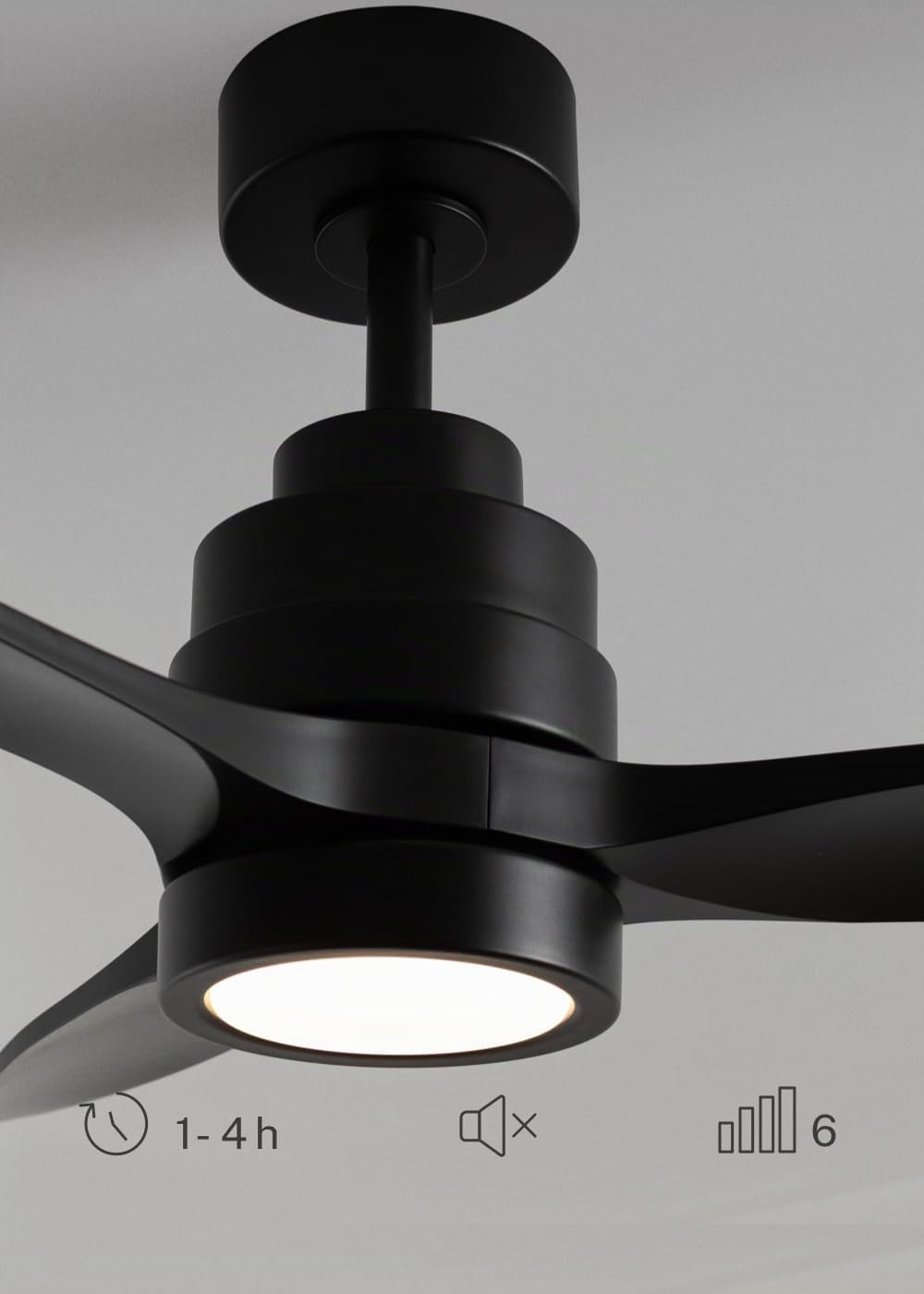 CREATE / WINDSTYLANCE S/Ventilador de techo ABS con luz negro con controlador pared y mando / 40W, Temporizador, Ø112 cm, 6 velocidades,3 temperaturas de luz, verano-invierno, doble altura