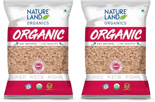 Image of Natureland Organics Red Rice Poha 500 Gm (Pack of 6) - Organic Healthy Poha