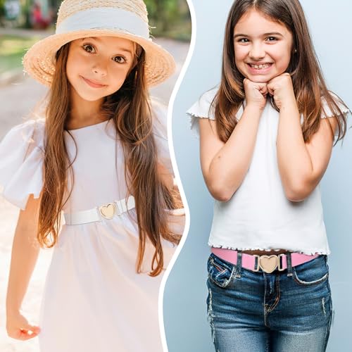 2pcs Girls Belt for Waist Size 15-30" Kids Elastic Belt Adjustable Toddler Heart Buckle Stretch Belts Fashion Waistband Heart-Shaped Metal Buckle Waist Belts for Boys Girls Pants Jeans Dress Decor4
