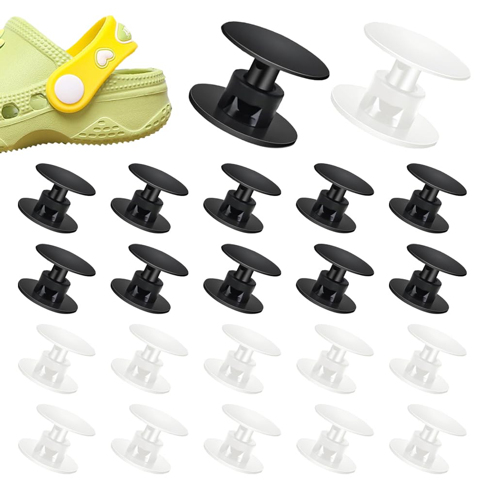 20 Pcs Plastic Rivets, Screw Rivet Replacement Rivets Button for Beach Shoe 16 x 13 x 11.5 mm Push in Screw Rivet for Shoes Hole Plastic Push in Rivets Fastener (Black/White)