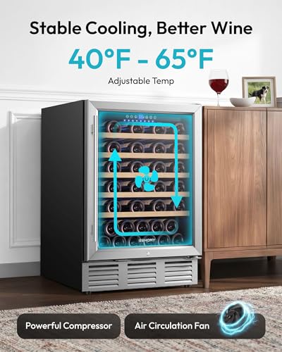 Image of EUHOMY 24 Inch Wine Fridge, 51 Bottle Wine Cooler Refrigerator 40-65F with Glass Door, Built-in or Freestanding Wine Refrigerator for Beer Soda Drink Home Bar Kitchen