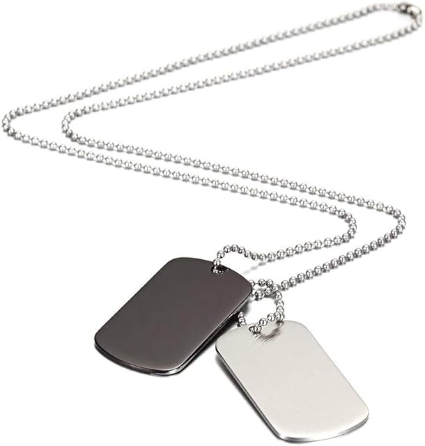 MicVivien Army Style Double Dog Tag Pendant Mens Necklace, Biker 70cm Ball Chain