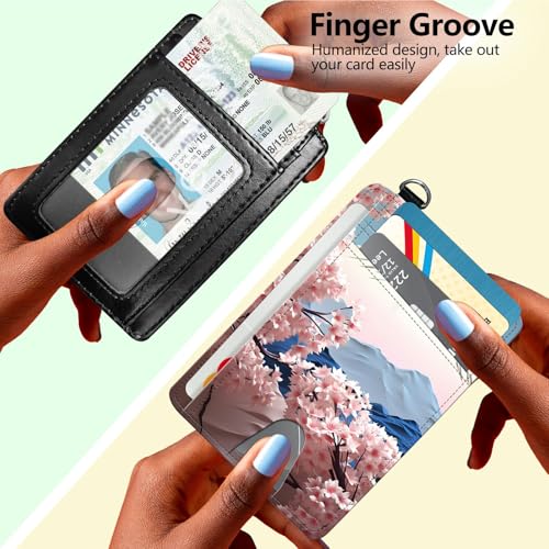 Slim Minimalist Wallet for Men Women Small Credit Card Holder Wallet Front Pocket RFID Blocking Wallets Travel Card Case with ID Window Card Organizer & Wristlet,Japanese Pink Cherry Blossom4
