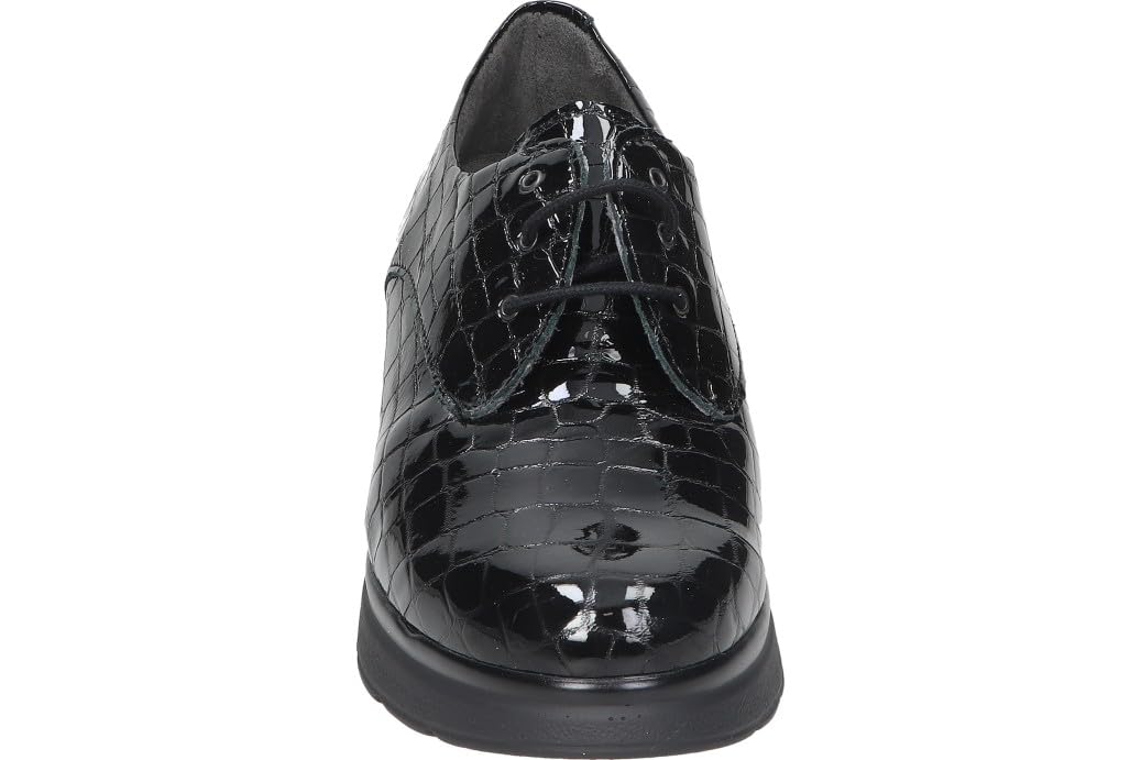 PITILLOS Zapatos Oxford de Cuña Mujer de Piel Charol Negro con Cordones, Cómodos y Ligeros, Modelo 10057