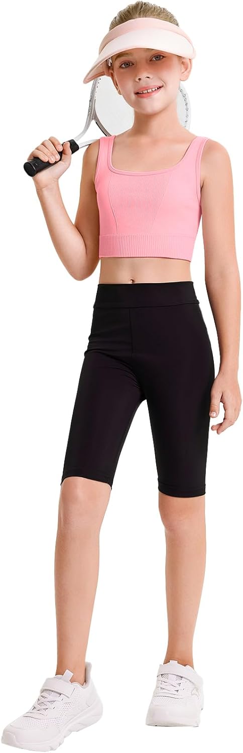 Haloumoning Girls Training Bra Sports Bra Kids Athletic Seamless Ribbed Stretchy Crop Tops Dance Yoga 5-14 Years - Image 4