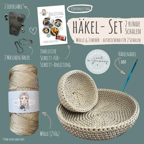 Häkelset für runde Schalen – Komplettes Anfänger-Set mit Anleitung (Beige) – Bild 3