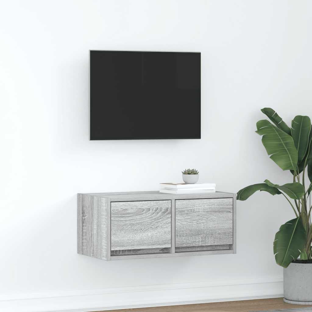 Mobile TV grigio Sonoma, 60 x 31 x 25,5 cm, con 2 cassetti, montaggio a parete, per soggiorno, camera da letto, credenza