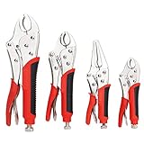 FASTPRO 4-Piece Locking Pliers Set With Heavy Duty Grip, 5', 7' and 10' Curved Jaw Locking Pliers, 6-1/2' Long Nose Locking Pliers Included, Vise Grip Wrench Set