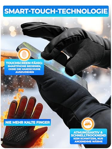 MIVELO Winterhandschuhe Winddicht & wasserfest - Warme Handschuhe mit 3M-Isolierung für Damen & Herren - Fahrradhandschuhe mit Touchscreen-Funktion - rutschfest & atmungsaktiv (Schwarz, L)