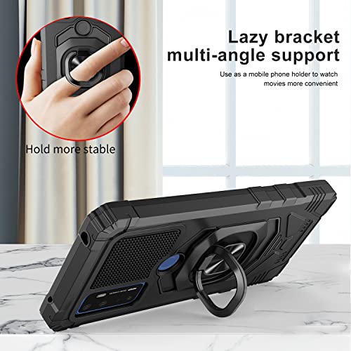 Gorgcase Phone Case For At&T Radiant Max 5G Case/Cricket Dream 5G Case W/Tempered Glass Screen Protector(Full Coverage) Heavy Duty Shockproof Magnetic Car Mount Ring Stand Protective Cover For Black #TOP1