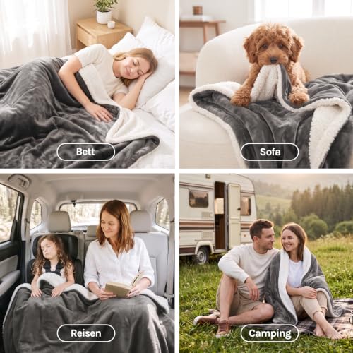 WOLTU Kuscheldecke flauschig, Sherpa Decke, 220x240 cm Grau – Ansicht 5