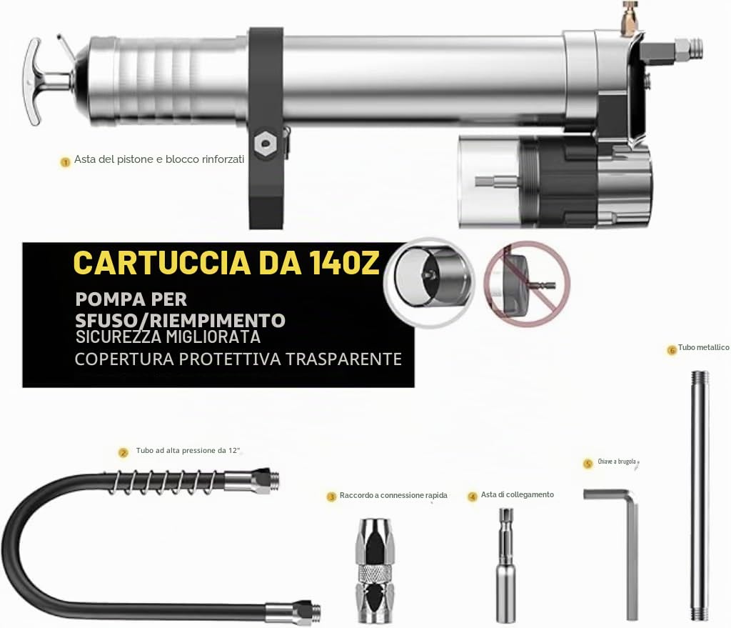 Adattatore per Trapano Elettrico per Pistola a Grasso con carico da 414 g, accoppiatore per Pistola a Grasso bloccabile, Tubo ad Alta Pressione da 30,5 cm, Tubo di prolunga Rigido, Strumento