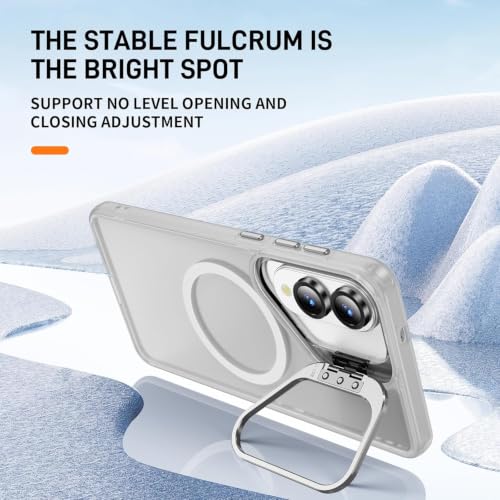 Image of Elzzi Magsafe Compatible case for Samsung Galaxy S25 Edge 5g Case Compatible with Wireless Charging, with Camera Stand, Military Grade Drop Tested, Translucent Hard Back Soft Edge Back Cover - White