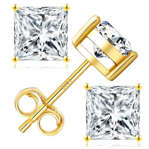 KRKC&CO Princess Cut Moissanite Earrings Studs for Women, Anniversary/Birthday/Valentine's Day