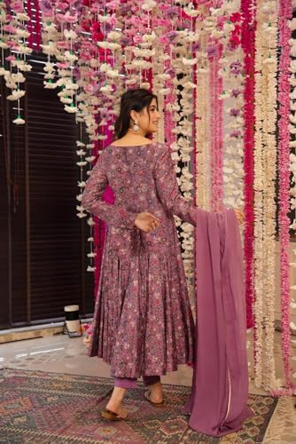 Image of ANNI Designer Women's Cotton Blend Anarkali Kurti Plazzo Dupatta Set | Kurta Sets for Women | Ethnic Suit Set | Anarkali Kurta Set with Dupatta Dress | Cotton Kurti for Women