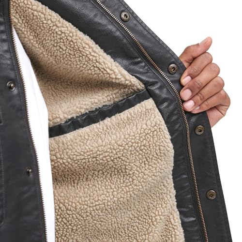 Levi's Men's Buffed Cow Faux Leather Hooded Trucker Jacket, New Brown, Small2