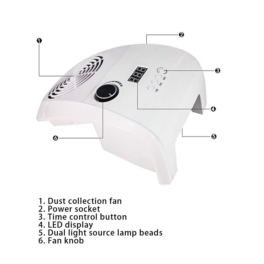 Aspirador profesional de uñas de 80 W con succión potente, colector de polvo integrado y lámpara LED de curado (24 luces), ideal para salones y uso doméstico, compatible con enchufe europeo
