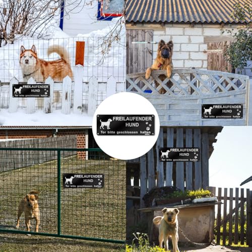 Vorsicht Freilaufender Hund Schild Tor Bitte Geschlossen Halten 25x9cm Aluminium Vintage Schwarz