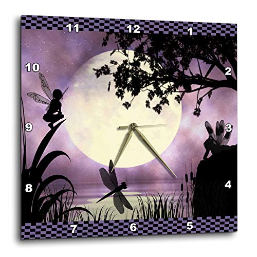 3dRose Fairies and Dragonflies with an Purple Moon Wall Clock, 10 by 10-Inch