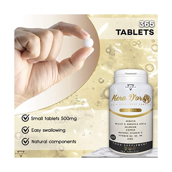 KERA D’OR® – 365 TABLETTEN (12 Monate) | Biotin | Biotin Haare | Haut Haare Nägel | 10 Wirkstoffe: Biotin, Keratin, Zink… – Bild 7