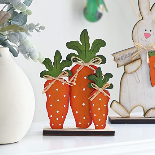 Rosecraft Easter Decorations, 3Pcs Rustic Wooden Bunny/Carrot Table Sign Decor For The Tabletop Centerpiece Rabbit Crafts Gift, For The Home Office Desk Birthday Party Supplies Spring Decorations. #TOP6