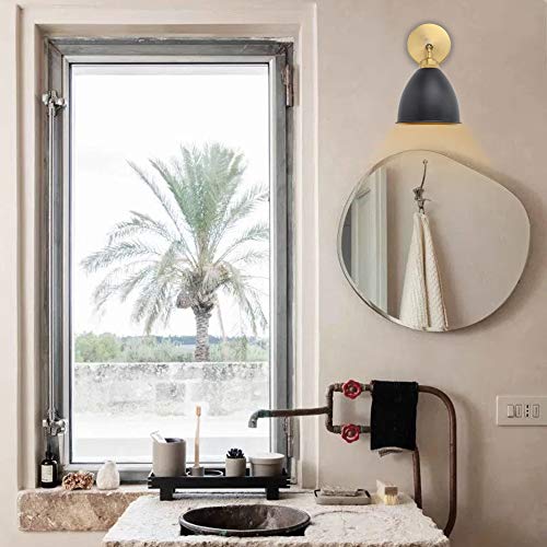 Yosoan Vintage Wall Sconce Bookcase Light, 2-Pack Dimmable Switch Industrial Mount Metal Fixture Lighting Lamp with 6.1" Oval Black Metal Shade in-Build Gold and 4.7" Antique Canopy Reading Light - Image 5