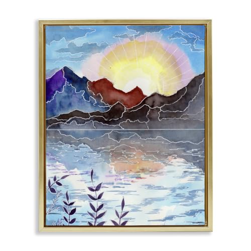 Mountain Lake Outline Nature, 24 x 30 Inch Canvas in Floater Frame