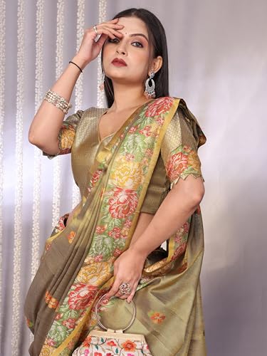 Image of SWORNOF Gold-Toned Woven Design Silk Zari Tissue Saree | Saree for Women | Soft and Skin Friendly
