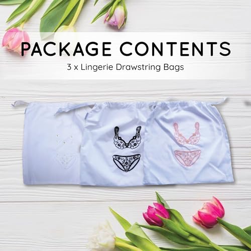 Image of Lingerie Bag for Travel Set of 3, Women Lingerie Bags with Draw Strings, Double-Layered Egyptian Cotton Beach Bags for Swimwear, Underwear & Vacation Storage, 15x15 Inches (White)