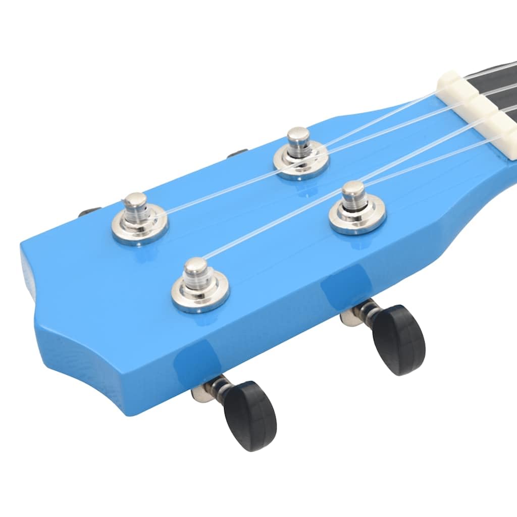 Juego de ukelele soprano de madera de tilo azul bebé 21 pulgadas con bolsa, 2 púas y escala para principiantes, escuela de música, conciertos y orquesta, instrumento de cuerda ligero para