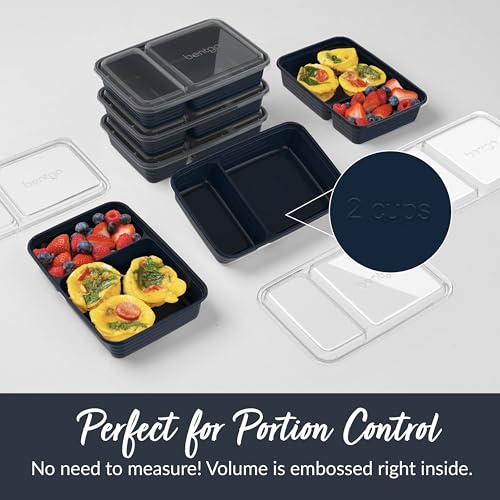 Image of Bentgo Prep - 20-Piece 2-Compartment Reusable Meal Prep Containers with Lids, PFAS & BPA Free Materials, Durable, Microwave, Freezer, & Dishwasher Safe To Go Food Storage (Navy Blue)