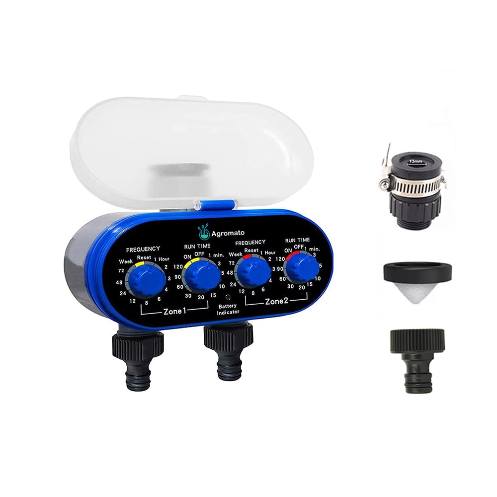 Two Outlet Ball Valve Drip Irrigation Garden Water Timer | Works Under Low Pressure | Two Outlets | Universal Tap Adapter | Simple Programming | Long Battery Life