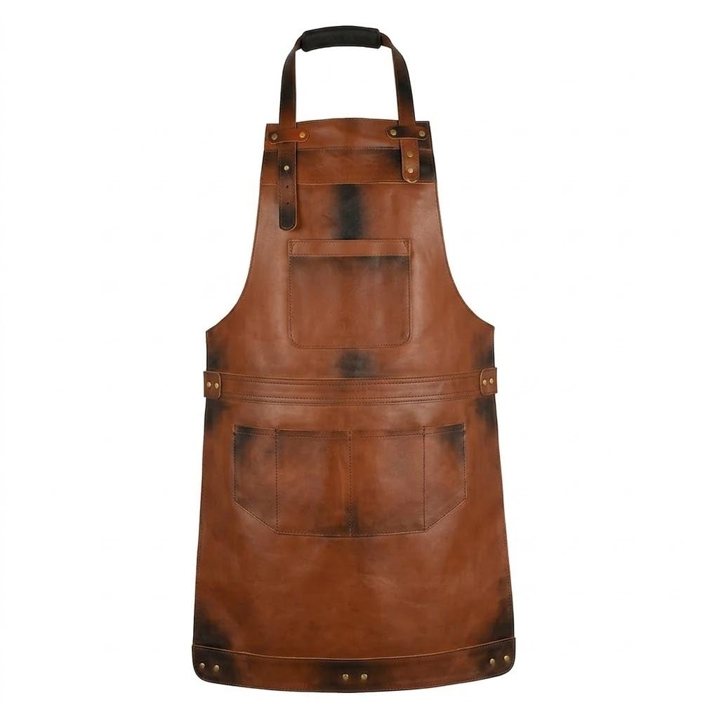 Leathershire Distressed Brown Full Grain Leather Apron Butcher, Cook, Bbq, Cooking, Grilling, Blacksmith Apron (Distressed Brown)