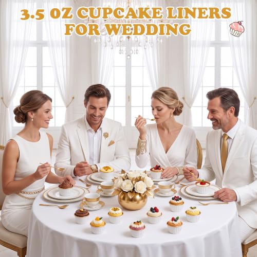 Image of 600 Pack White Gold Cupcake Liners Bulk Disposable Foil Muffin Cup