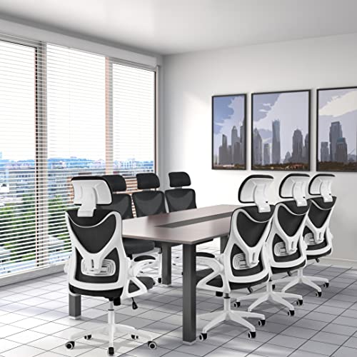 Topeakmart High Back Mesh Office Chair With 90° Flip-Up Armrest, Adjustable Padded Headrest Computer Chair With Customized Lumbar Support Home Office White/Black #TOP4