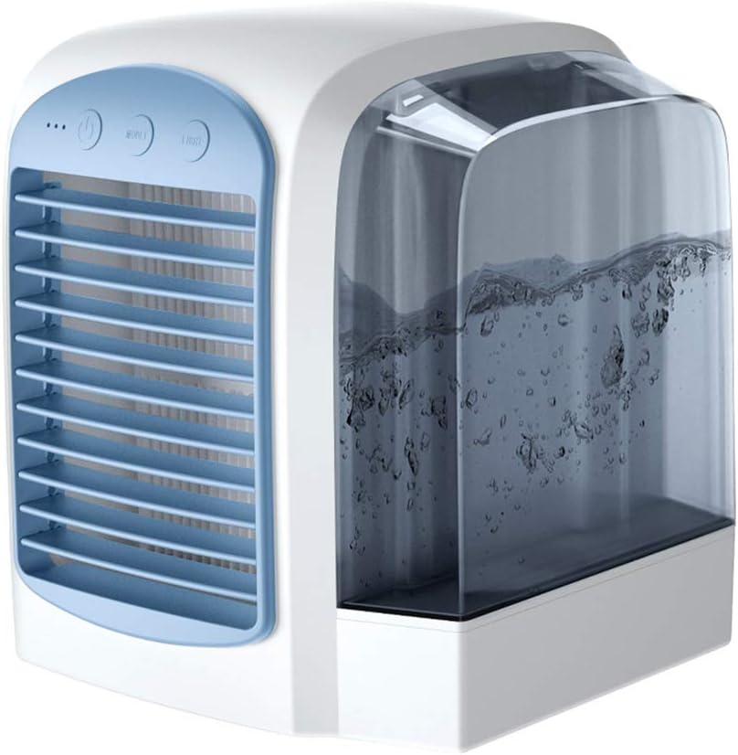Air Cooler Mini Air Conditioner USB Coolers with 380ML Water Tank Portable Personal LED Ultra-Quiet Table Fan for Home Office (Blue 170 x 152 x 157 mm)