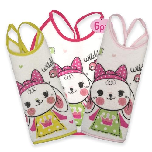 Bavoirs fille PASTELLO lot de 6 avec dos imperméable et lacets