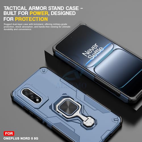 Image of AESTMO Armor Back Cover for OnePlus Nord 5 5G | Ring Holder & Kickstand & Camera Protection in-Built | 360 Degree Protection Back Case Cover (Blue)
