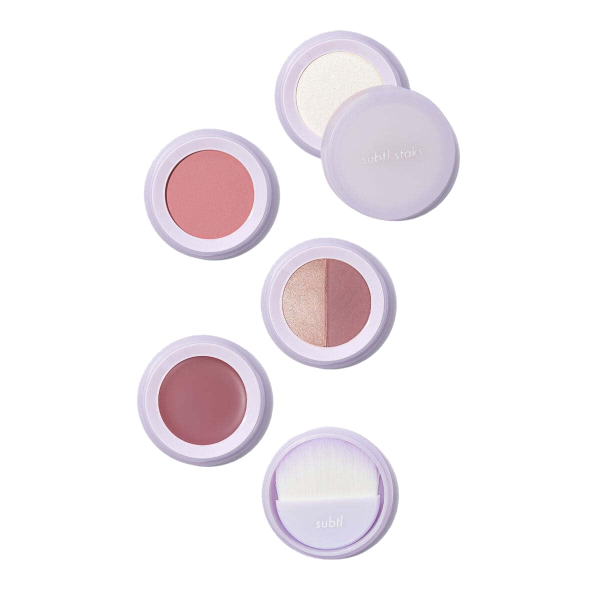 4-in-1 Travel Makeup Kit by Subtl Beauty | Highlighter, Blush, Eyeshadow Duo, Lip & Cheek Tint | Free Mirror & Brush | Stackable for Travel