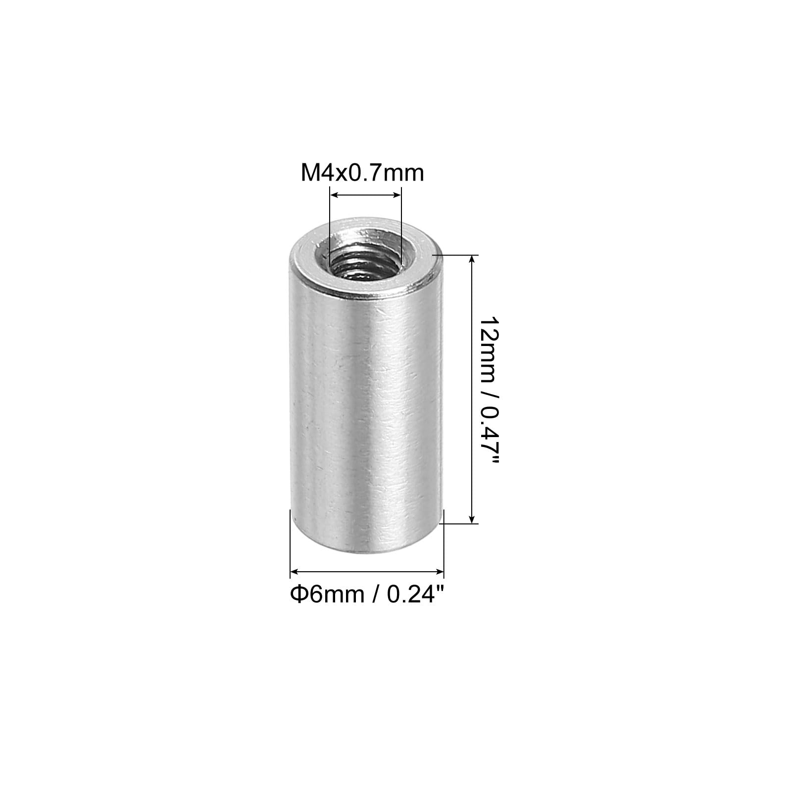QUARKZMAN 10 sztuk okrągłych nakrętek łączących M4, ze stali nierdzewnej 304, nakrętka sprzęgła 12 mm/0,47" długość tulei pręt nakrętka prętowa do uchwytu, M4 x 12 x 6 mm