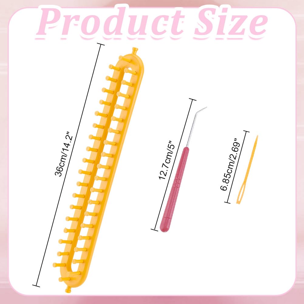 HOBBIESAY Long Knitting Loom 36cm Scarf Knitter Crochet Loom Rectangle Knitting Looms Knitting Kit Orange with Hook Needle for Beginners Scarf Sweater Shawl Blankets Knittings Kit Hole:4mm - Image 2