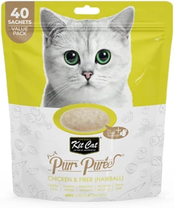 Kit Cat Puree Chicken & Fiber Hairball Cat Treats - 600G